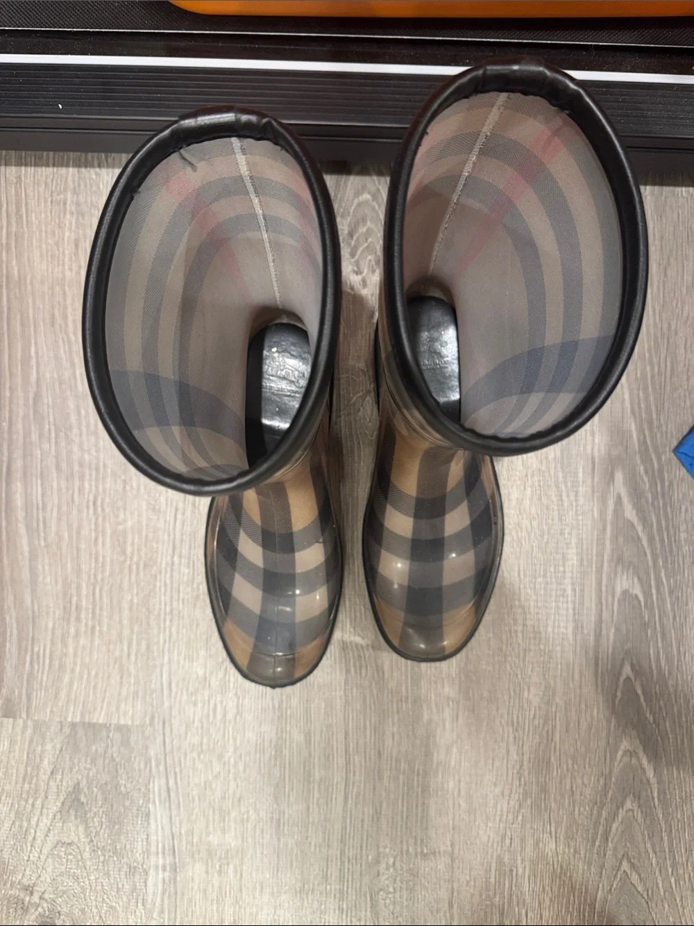 Burberry Tan Black Check Tall Rain Boots